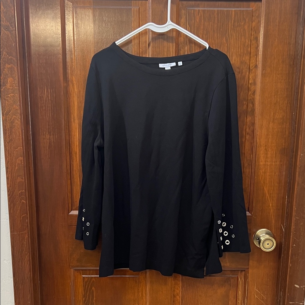 Chico's Black Long Sleeve Top with Eyelet Details